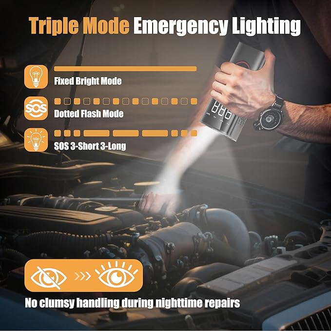 Tire Portable Air Compressor, Max 150PSI Cordless tire inflator with a digital pressure gauge, auto shut-off & LED light. Compact pump for car, bike, motorcycle, and ball