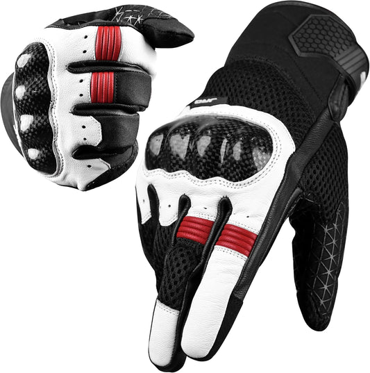 J.A.G. Leather Motorcycle Gloves for Men - Carbon Fiber Knuckle Protection, Motorbike Powersports, Dirt Bike, Touchscreen Gloves for Men and Women, Guantes para Moto.