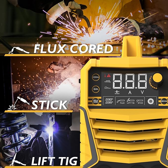 TOOLIOM 135A Gasless Flux Core MIG Welder 110V MIG Welder Flux MIG/Lift TIG/Stick 3 in 1 Welding Machine IGBT DC Inverter with LCD Display