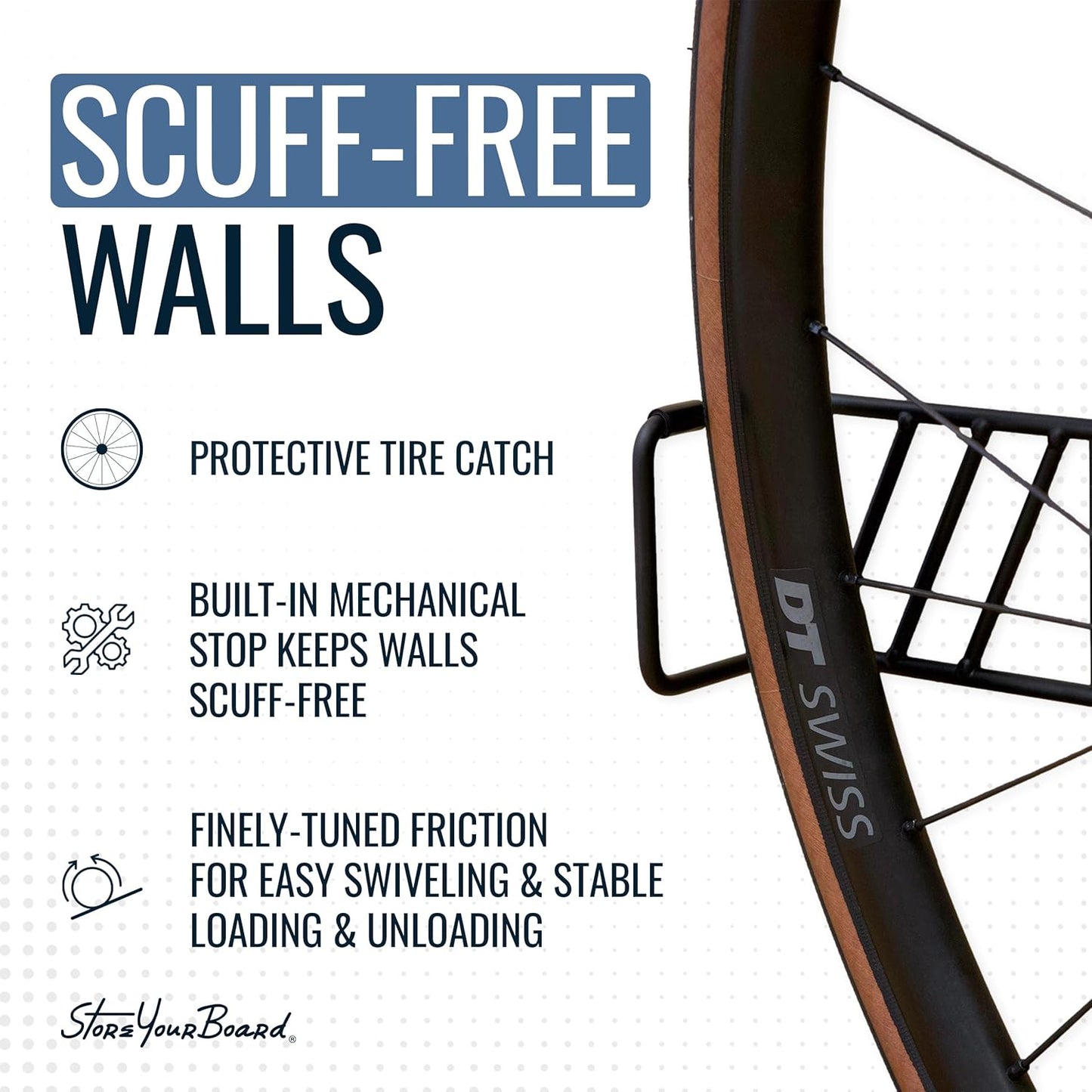 StoreYourBoard SwivelStow Mountain Bike Storage – Heavy Duty Bike Hanger, No-Lift Bike Wall Mount for Garage Bike Storage, MTB and E-Bike, Holds 70 lbs, Patent-Pending