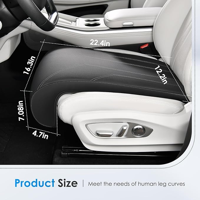 FLORICH Car Seat Extender Leg Extender Support Cushion for Driver Seats Office Chair, Leather Carseat Leg Support for Long Drivers Universal Car Seat Cushion Legs Rest Pads-Dark Black