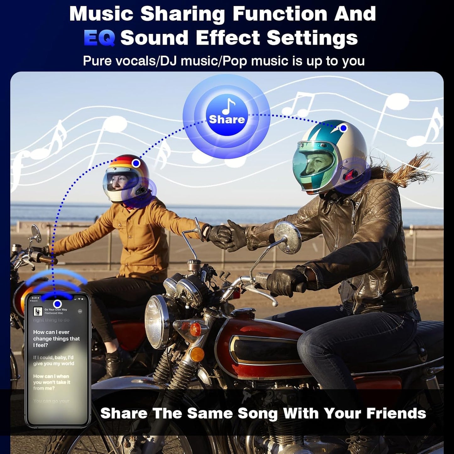 Motorcycle Helmet Headset Support 8 Riders Group Intercom Communication System, Motorcycle Headset with Music Sharing/HiFi Sound/3 EQ Music Modes/Noise Cancellation/IP67/FM Radio/Wake up Siri - 1 Pack