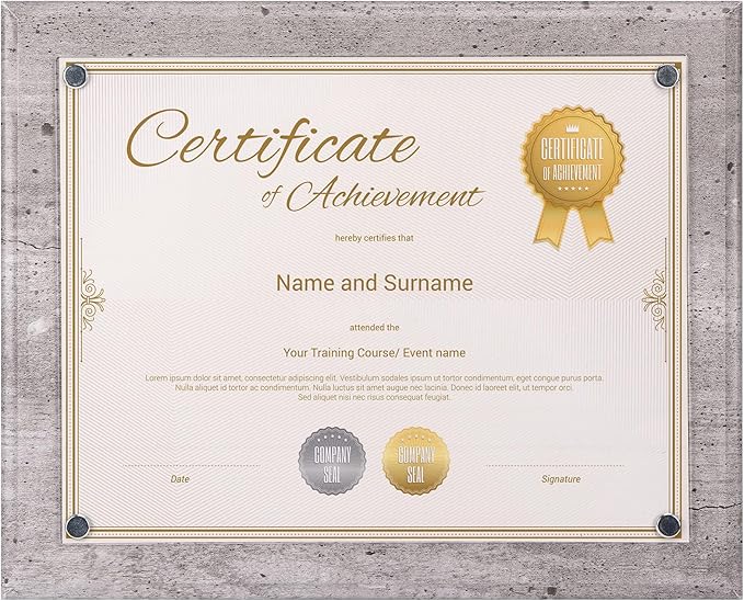 PETAFLOP Grey 8.5 by 11 Picture Frame, Certificate Award Document Plaque Wall Mounted Display, Single