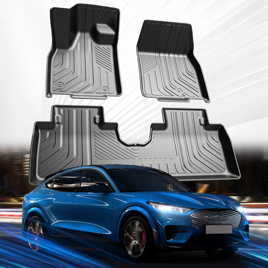 Car Floor Mats for Ford Mustang Mach-E 2021-2024 2025 Accessories,TPE All Weather Protection Floor Mats,Custom Fit 1st&2nd Row Car Floor Liners Set,Heavy Duty Accessories,Black