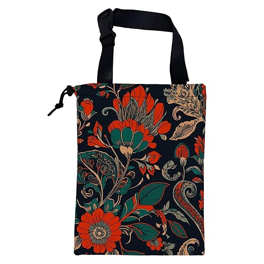 Car Garbage Bag Abstract Red and Green Flowers Hanging Canvas Car Trash Bag Waterproof Drawstring Car Back Seat Organizer for Car Back Front Seat Console with Adjustable Buckle