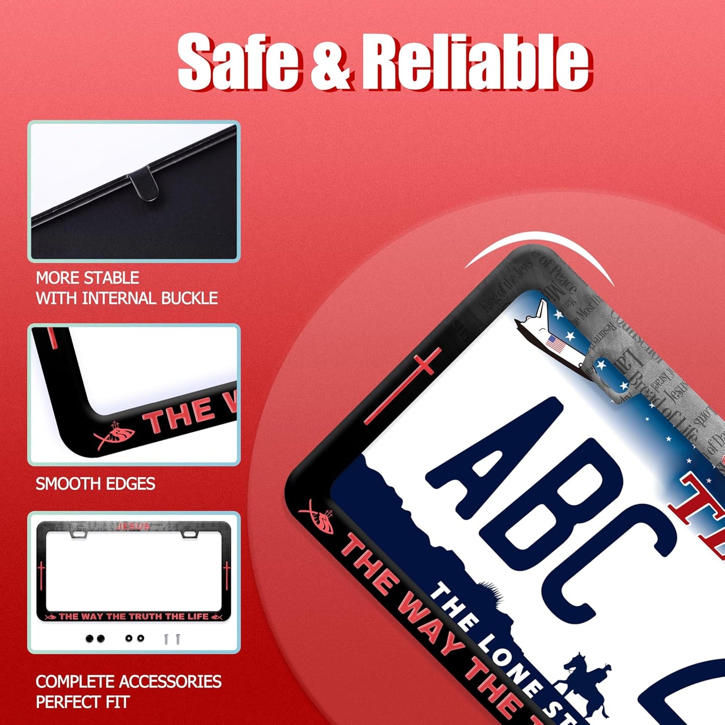 Jesus The Way The Truth The Life License Plate Frame Christian License Plate Frames Funny Stainless Steel Accessories Cars Decor with 2 Holes and Screws Fits Standard Us Ca Vehicles 12.2 X 6 Inch