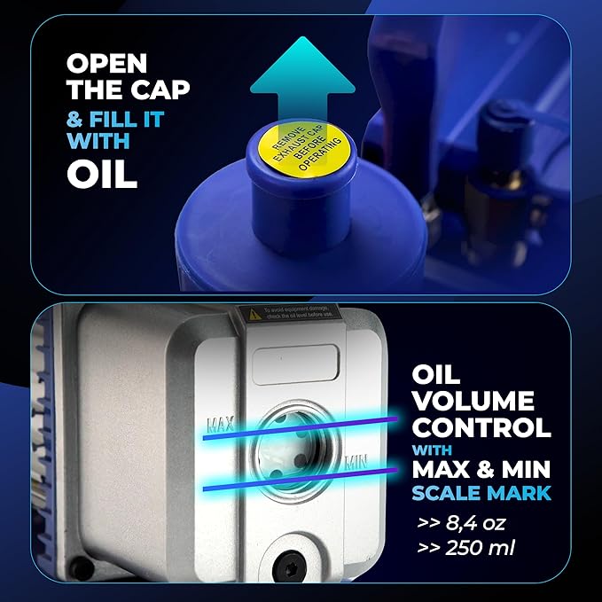 7 CFM Vacuum Pump for AC System - HVAC Vacuum Pump - 1/2 HP Automotive AC Vacuum Pump - 110V/60Hz Air Conditioning Vacuum Pumps Mini Split