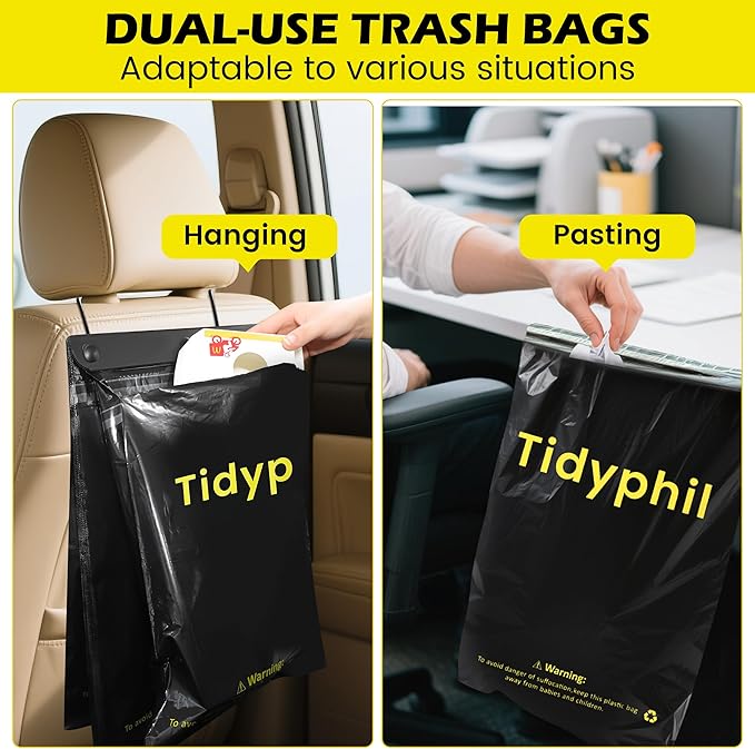 50 PCS Disposable Car Trash Bags Hanging, Leak-proof, Odor Seal. Strong Car Garbage Bags, 2 Gallon Big Capacity. Independent of Car Trash Can, Easy Stick-On Car trash Bin for Car, Stroller, Camping