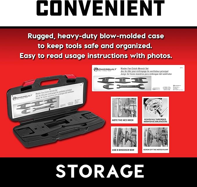 Powerbuilt Master Fan Clutch Wrench Set, Remove and Install Tools for AC Clutches, Air Conditioning System Components, Pulley Holing Tool, Storage Case - 647759