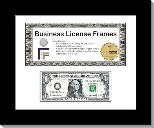 Creative Picture Frames Cl8.5X11Bk-W Black Double License Business Frames, Mat Holds Two 3.5X8.75 License Or Media With Self Standing Easel And Wall Hanger