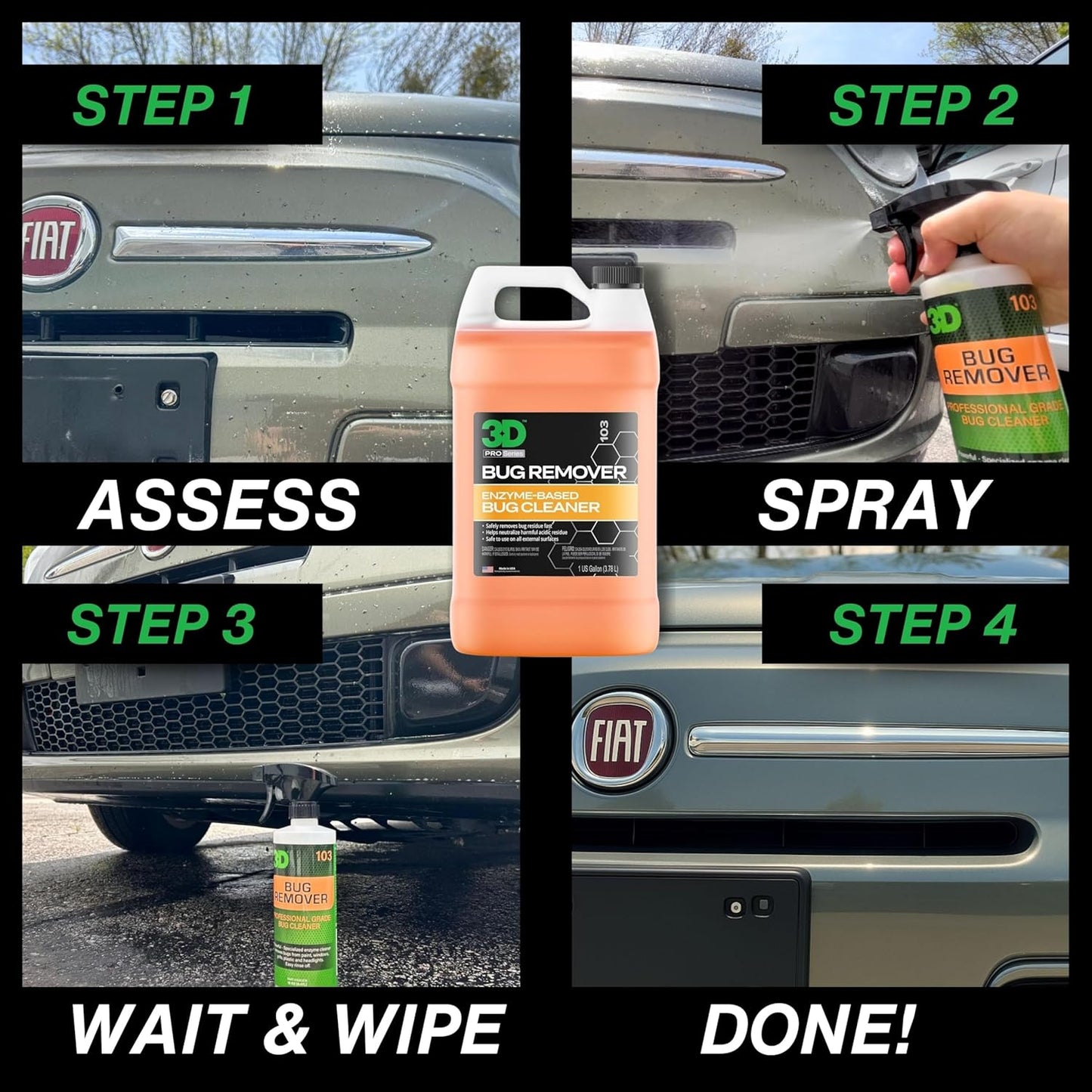 3D Bug Remover - All Purpose Exterior Cleaner & Degreaser to Wipe Away Bugs on Plastic, Rubber, Metal, Chrome, Aluminum, Windows & Mirrors, Suitable for use on Car Paint, Wax & Clear Coat (Gallon)