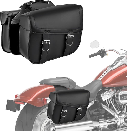 Nomad Leather Motorcycle Saddlebags Large Quick-Easy Universal Fit Throw Over Saddle Bags Cruiser Biker Side Bags (Black)