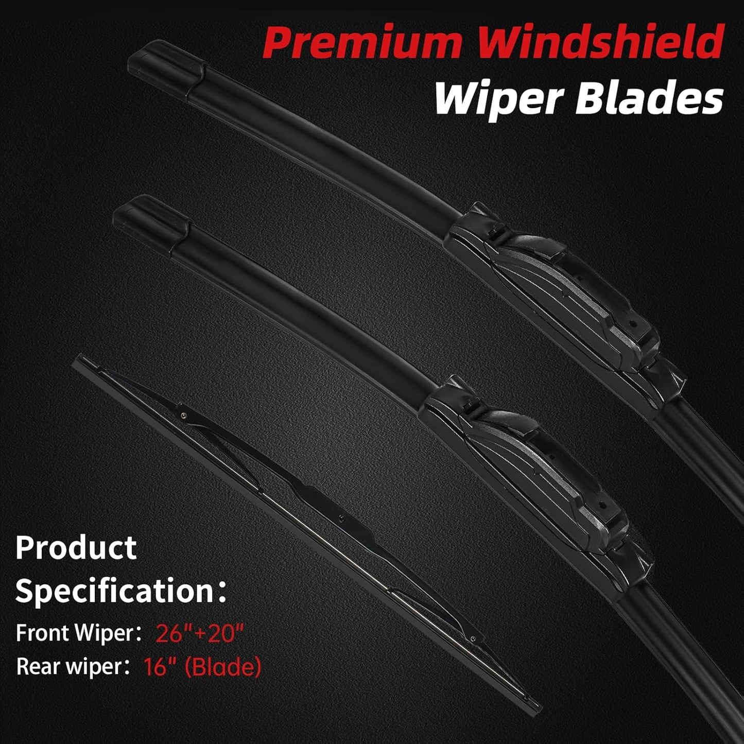 OTUAYAUTO Premium Windshield Wiper Blades - Replacement for Dodge Grand Caravan 08-19, Chrysler Town & Country 08-16, All-Weather, Front and Rear Wiper Blades, U Hook - 26"+20"+16" (Pack of 3)