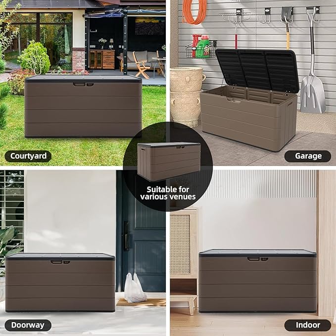 Heavy-Duty 100 Gallon Outdoor Storage Bench - Waterproof Patio Deck Box for Outside Use, Lockable Resin Storage with UV Protection, Granite Grey