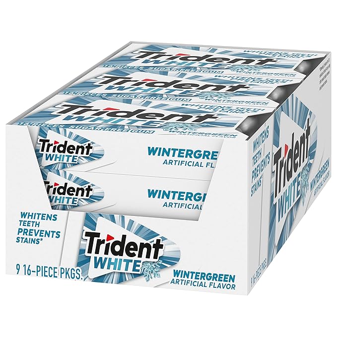 Trident White Wintergreen Sugar-Free Chewing Gum, 9 Packs of 16 Pieces (144 Total Pieces)