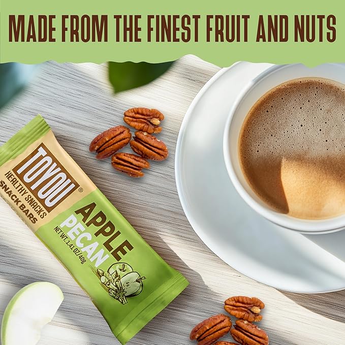 ToYou Chewy Fruit and Nut Bars - Healthy Protein Snacks | Apple Pecan - 1.41 Ounce (Pack of 12) | Soft Chewy, Vegan, Fiber-packed Granola Bars for Adults and Kids, Made with Natural Ingredients
