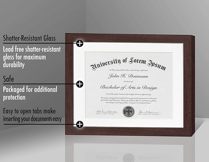 Americanflat 11x14 Diploma Frame in Mahogany - Displays 8.5x11 With Mat and 11x14 Without Mat - Composite Wood with Shatter Resistant Glass - Horizontal and Vertical Formats for Wall