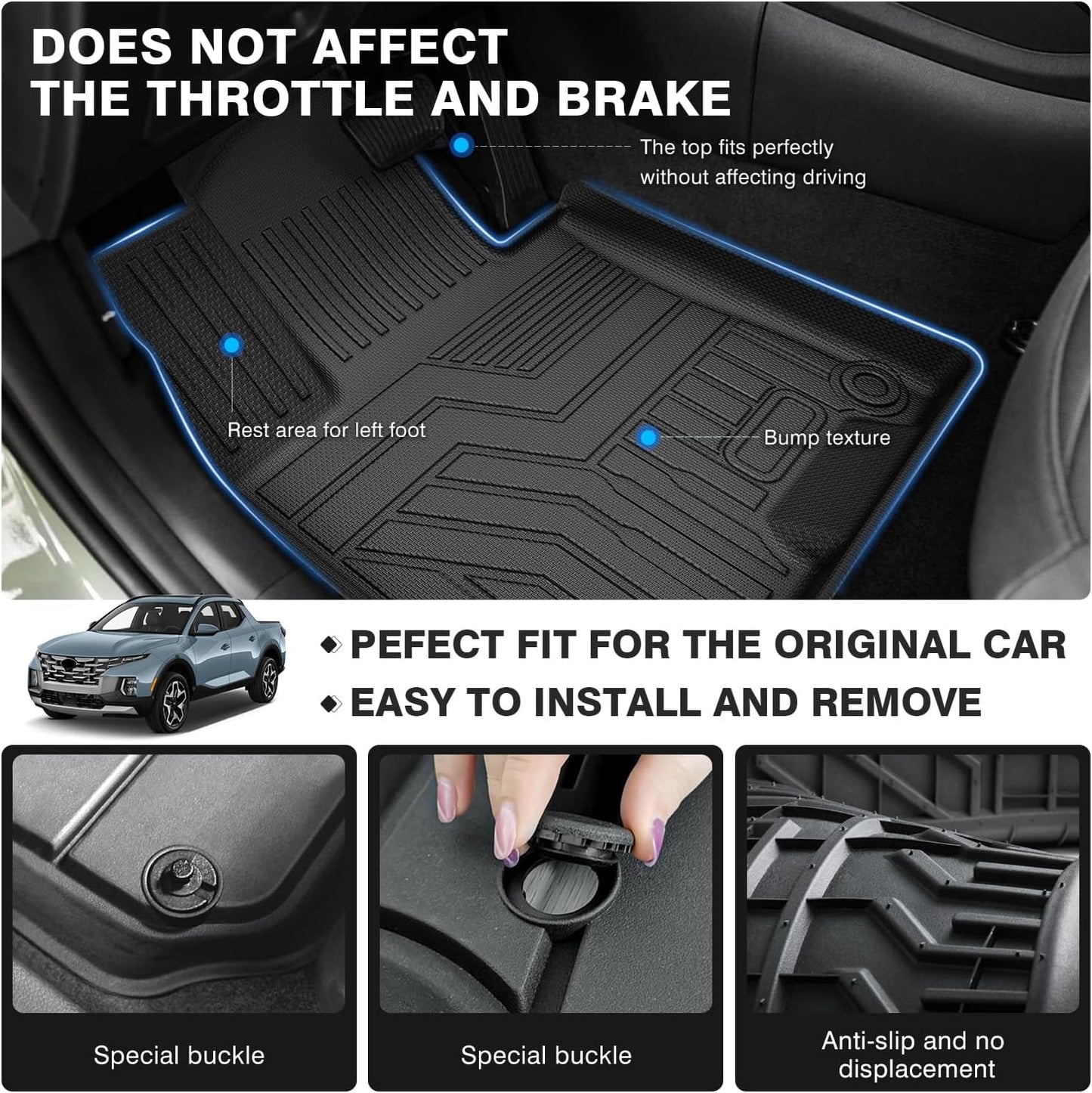 Powerty Floor Mats & Truck Bed Mat for 2022-2024 2025 Hyundai Santa Cruz Accessories Floor Mats 2 Row Liner Set All Weather TPE 3D Floor Liners&Truck Bed Liner