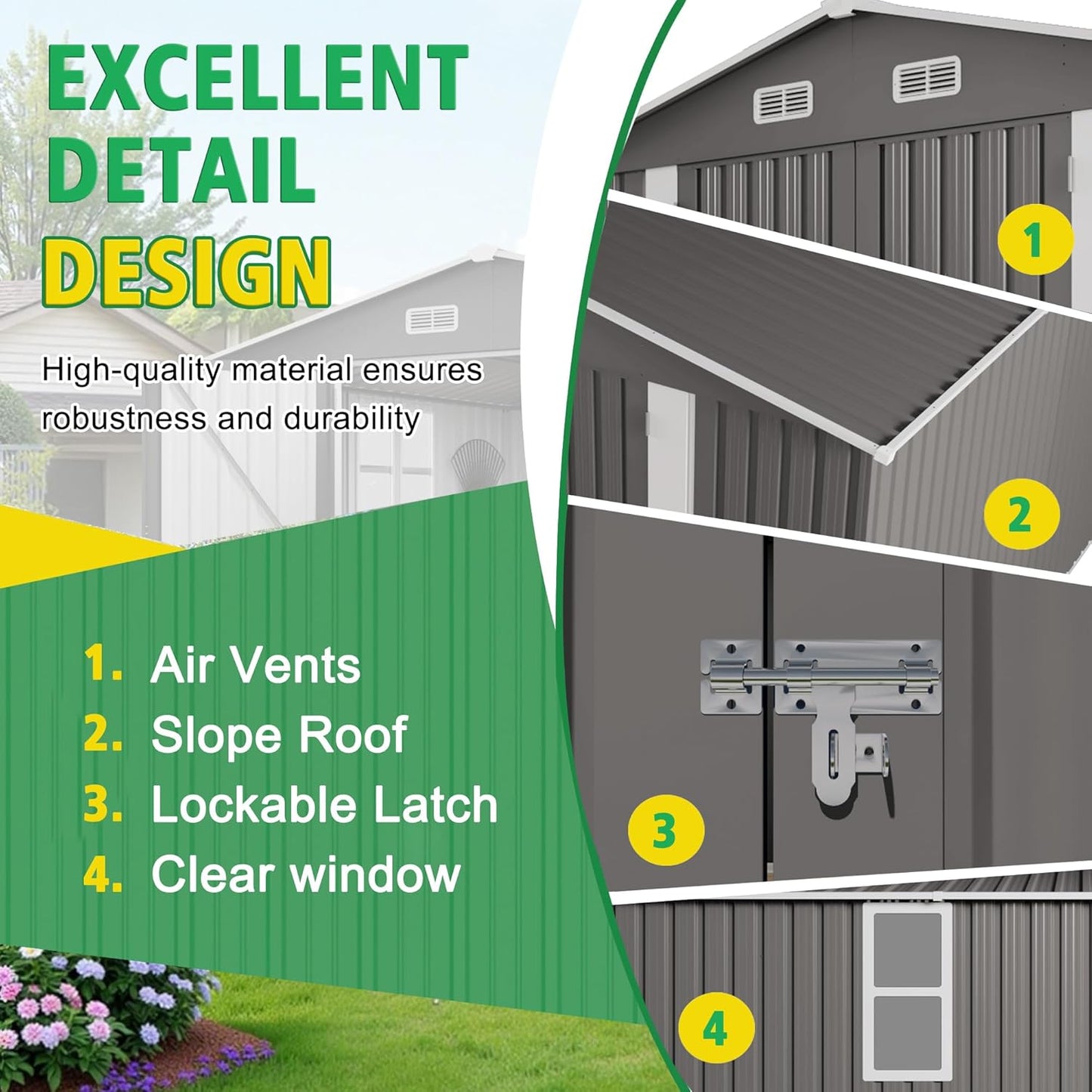 10 x 12 FT Large Outdoor Storage Shed w/ 2 Clear Window, Heavy Duty Metal Garden Sheds with Lockable Door & Air Vents, Waterproof Tool House for Bicycles, Tools, Backyards, Patios, Lawns, Gray