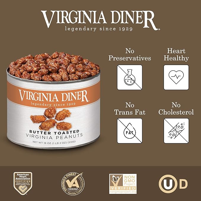 Virginia Diner - Gourmet Natural Extra Large Butter Toasted Virginia Peanuts, 18 Ounce Tin