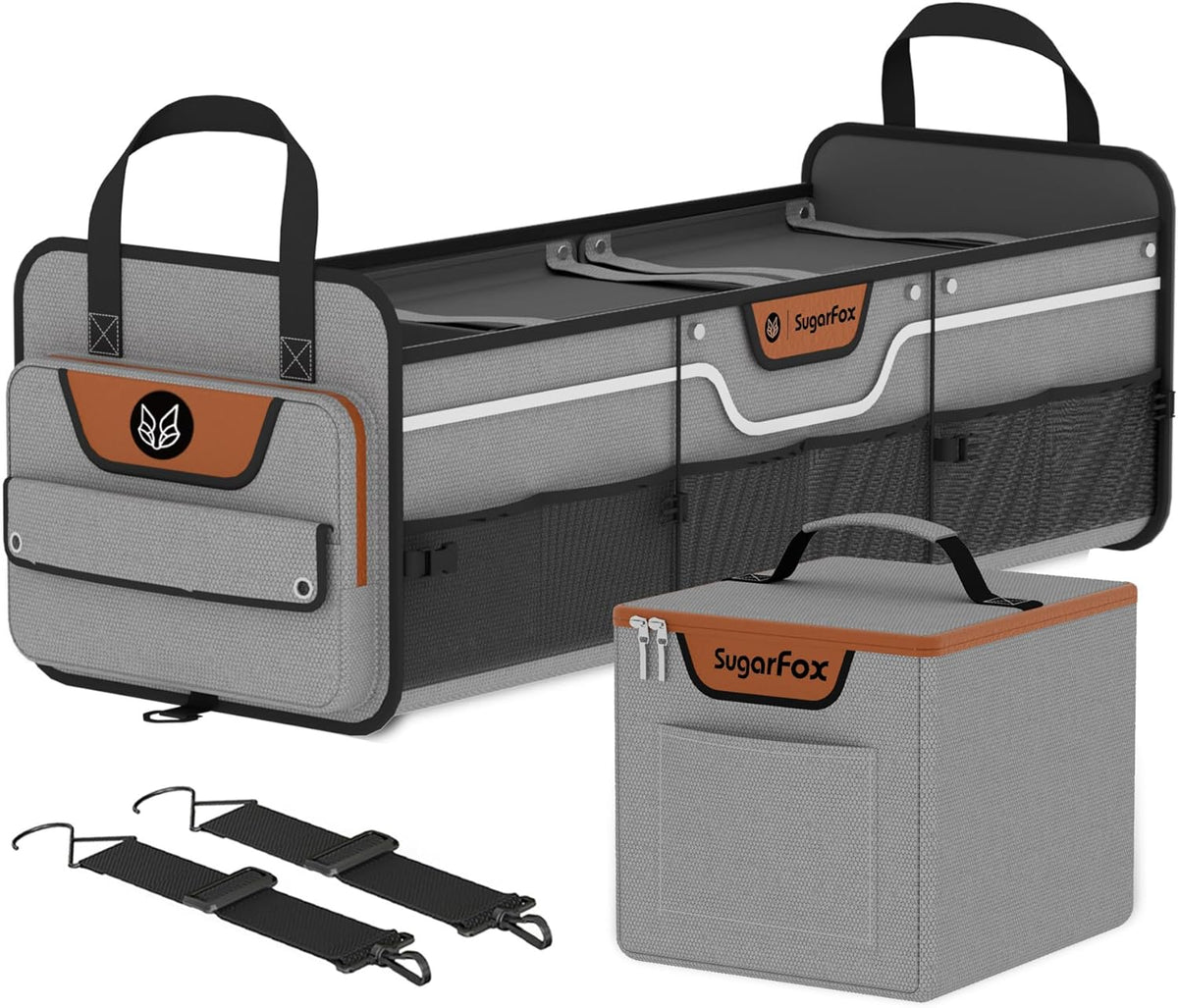 Trunk Organizer, Heavy-Duty Storage for Car & SUV, Foldable Waterproof Car Organizer with Cooler, Collapsible Multi-Compartment Storage, 95L, Grey-M003