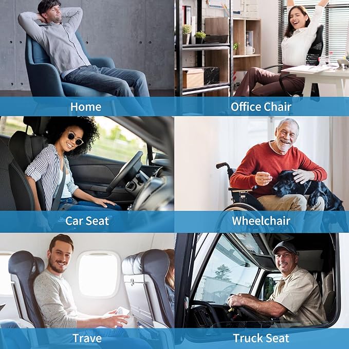 Gel Memory Foam Seat Cushion for Long Sitting, Cooling Breathable Enhanced - Back, Sciatica, Coccyx, Tailbone Pain Relief - for Office Chairs, Car Seat, Wheelchair Sitting (Blue)