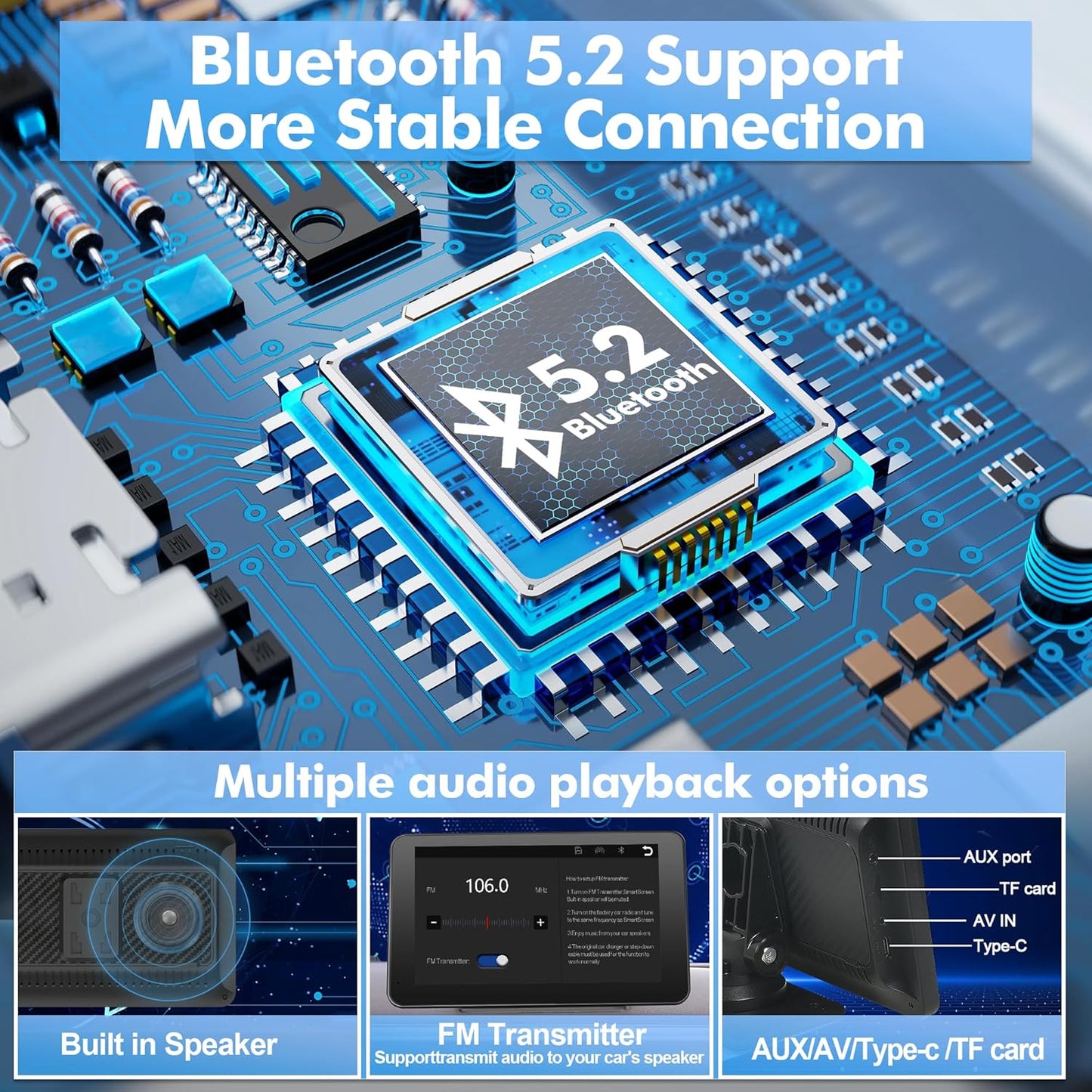 Portable Carplay Screen for Car, 7" HD Touchscreen for Car with Backup Camera/Mirror Link/Bluetooth/Voice Control/GPS/AUX/FM Satellite Radio for All Vehicles.