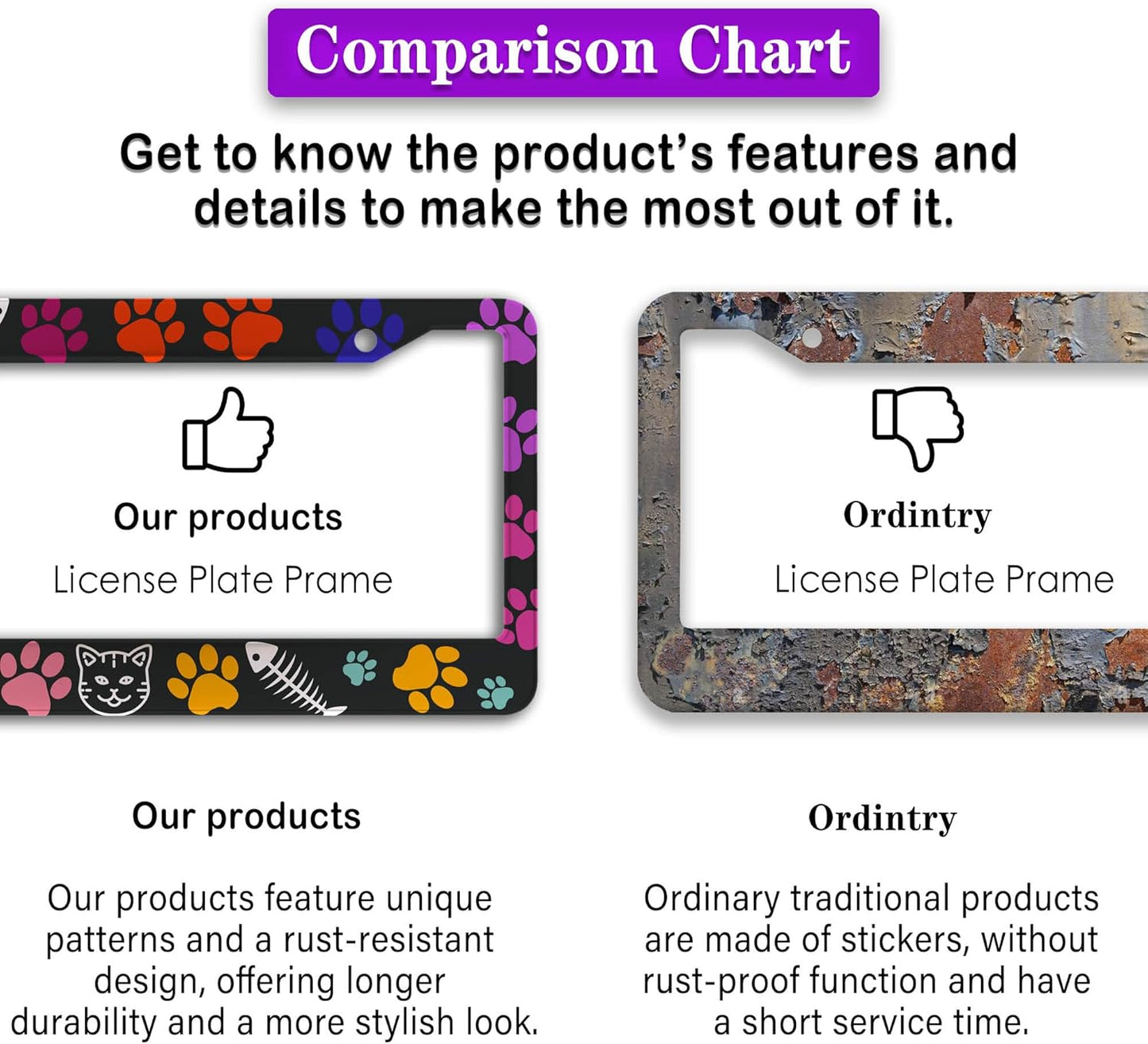 License Plate Frames for Women Multicolor Plate Cover for Car for Men Cat Lover Universal Aluminum Car Accessory 2 Pack with Screw Covers Set