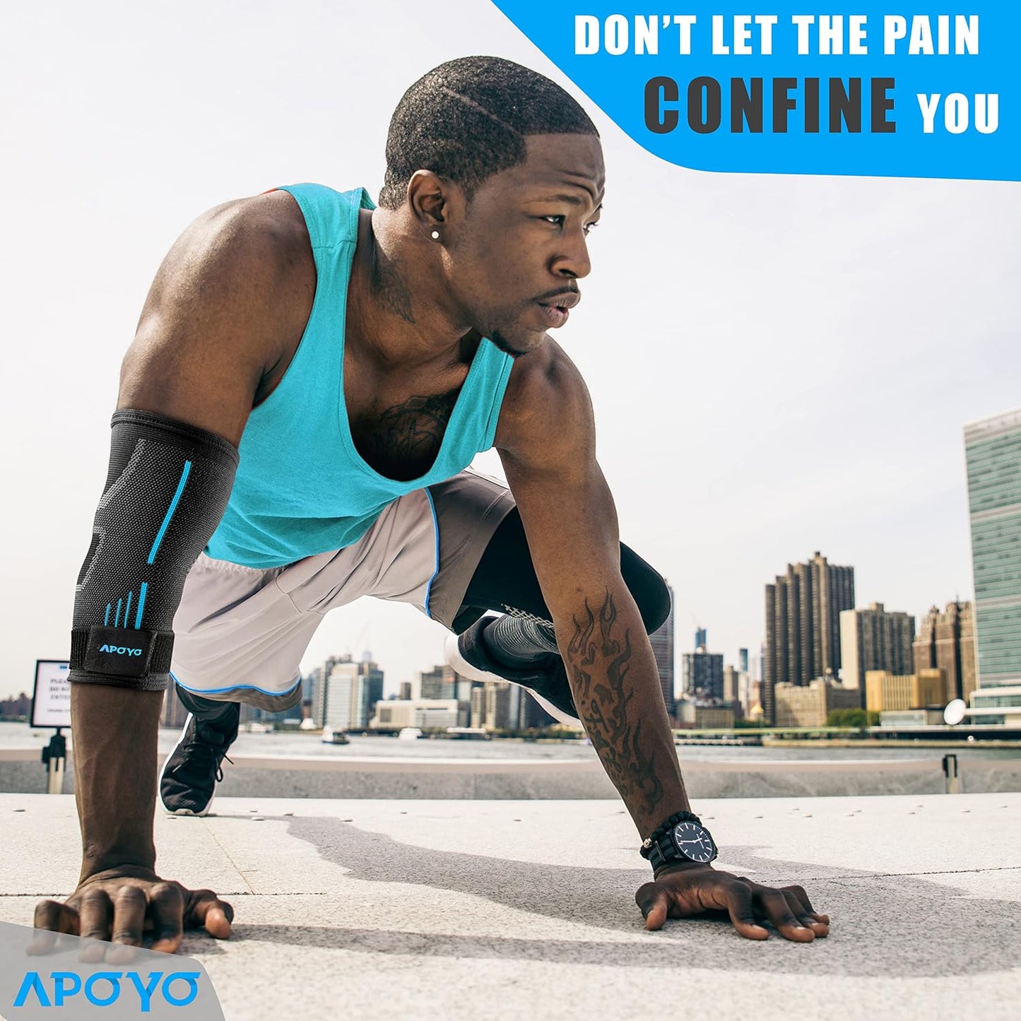 APOYO Elbow Brace for Tendonitis and Tennis Elbow, Compression Sleeve for Arthritis, Workouts, Reduce Joint Pain During Fitness Activity (Small)