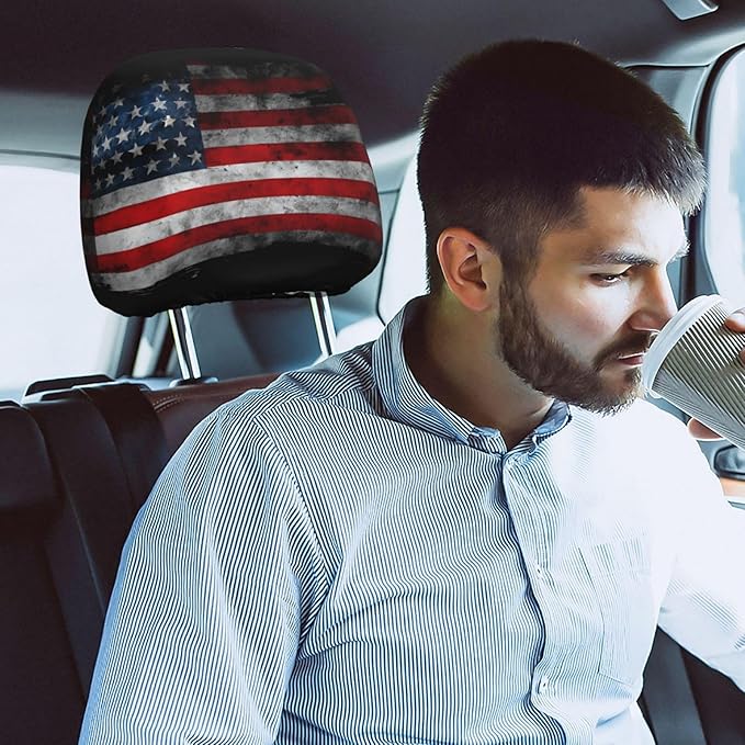 Dujiea 2 Pack American Black Flag Car Headrest Covers - Universal Soft Car Seat Head Rest Protector, Vehicle Accessories Fabric Headrest Cover for Cars, Vans & Trucks