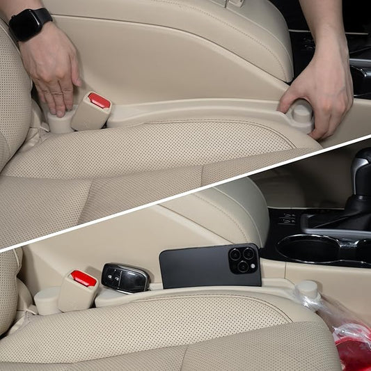Car Seat Gap Filler Set of 2, 3IN1 Seat Side Gap Filler Plug with Storage Slot & Hook Function, Soft Foam Universal Fit Car SUV Truck Fill Gap Between Seats Console Organizer（Narrow Ivory）