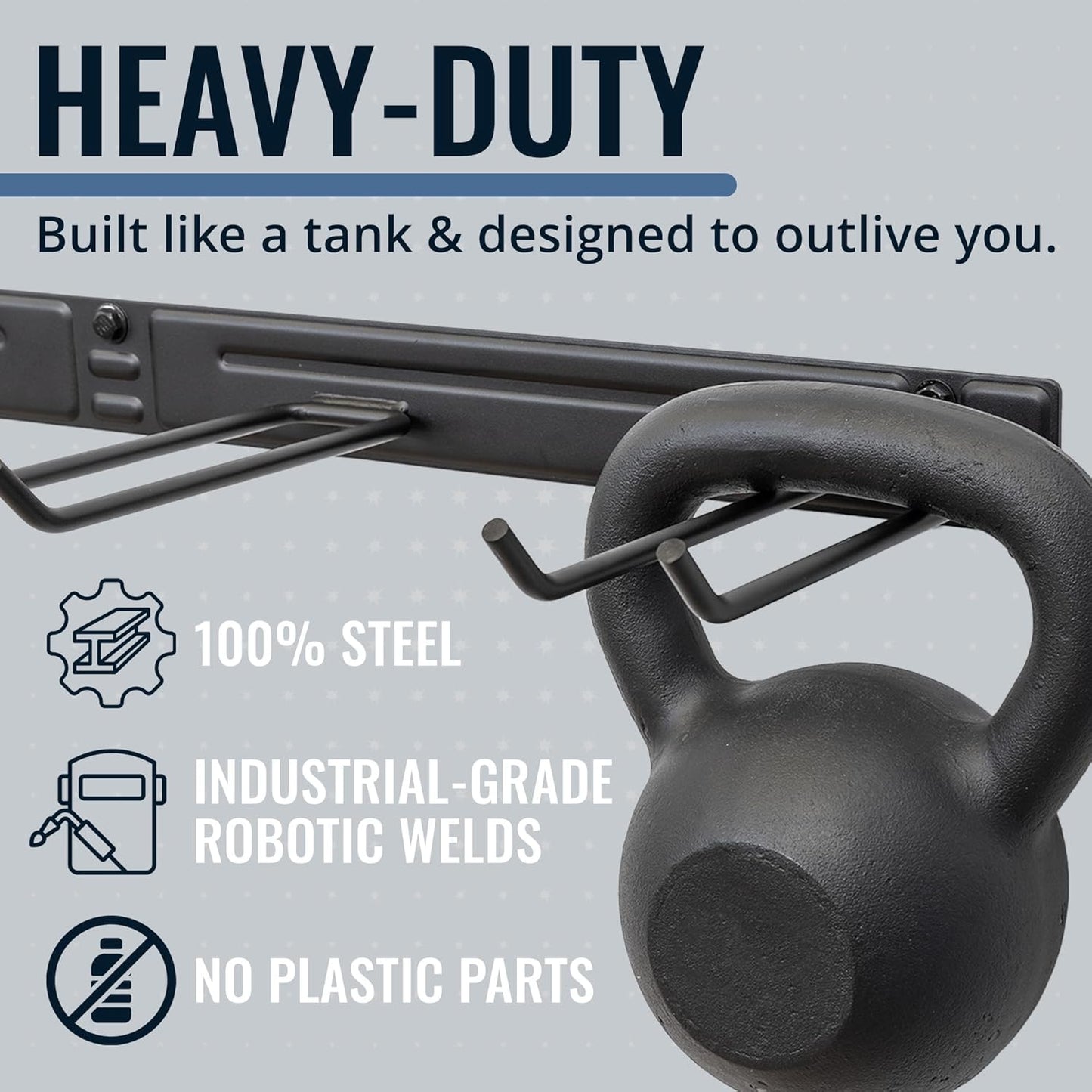 StoreYourBoard Wall-Mounted Rack With 4 Garage Hooks, Gray – Heavy-Duty Steel Holder Garage & Garden Storage for Shed, Workshop, or Home Organization – For Rakes, Shovels, Tools & More – 1 Pack, Gray