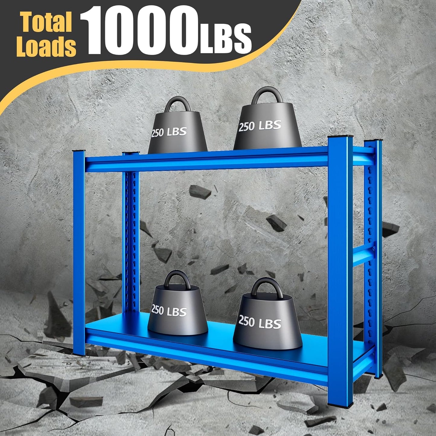 40" W Garage Shelving Heavy Duty，1000LBS Loads Adjustable Garage Storage Shelves,2-Tier Metal Storage Racks and Shelving Units, Utility Rack Shelves,40”W x 18”D x 72”H,Blue