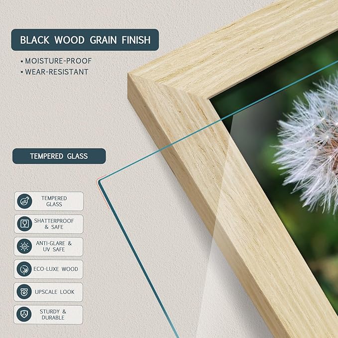 11x14 Picture Frames Set - 3 Pack - Natural Oak Wood - Tempered Glass - for Wall Photos, Family Memories, Posters & Puzzles, Home Decor