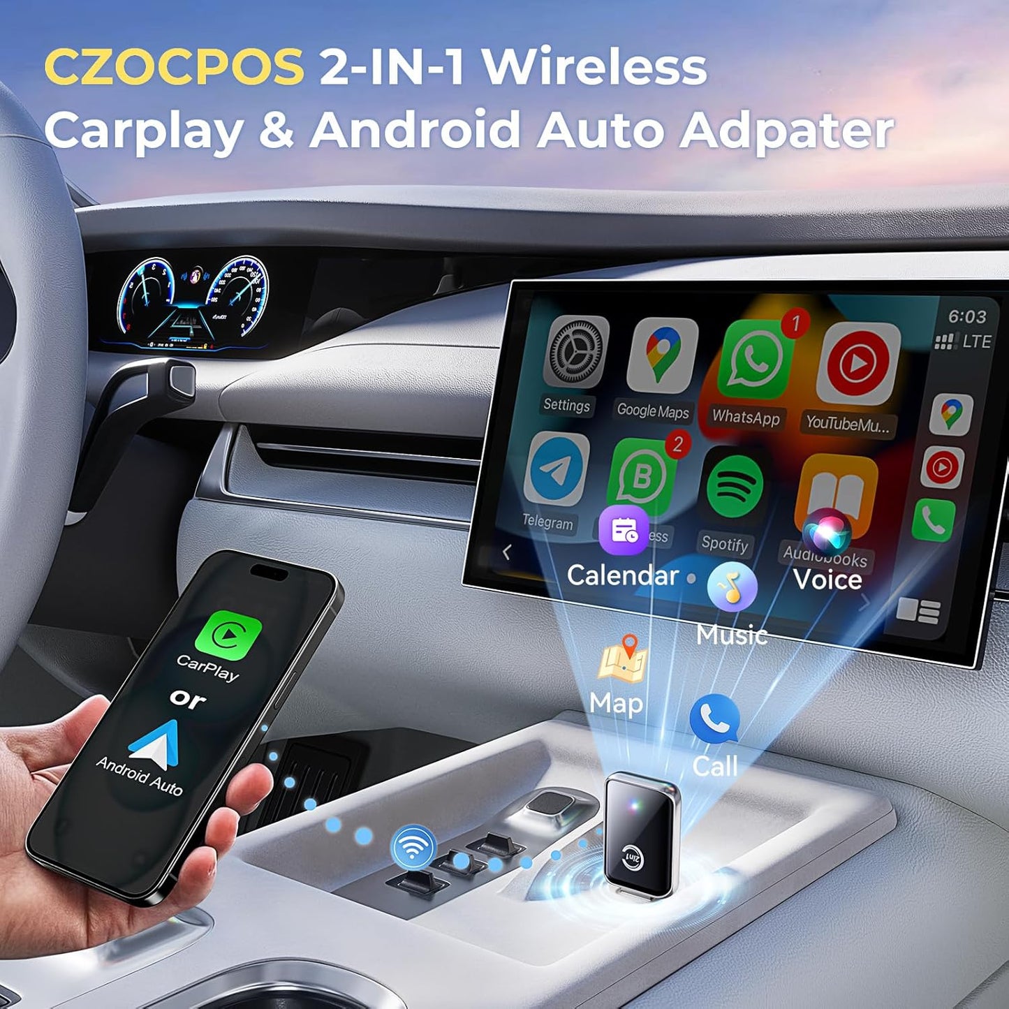 Wireless CarPlay Adapter for iPhone, Convert Wired CarPlay to Wireless, 2 in 1 Plug and Play Android Auto and Carplay for Cars with Built-in CarPlay, Support iOS 10 Android 11 and Above (Silver)