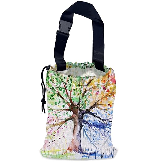 Watercolors Tree Car Garbage Bag,Colorful Tree Waterproof Small Car Trash Bag Hanging Back of Seat,Drawstring Hanging Car Trash Bag with Adjustable Buckle for Car Accessories