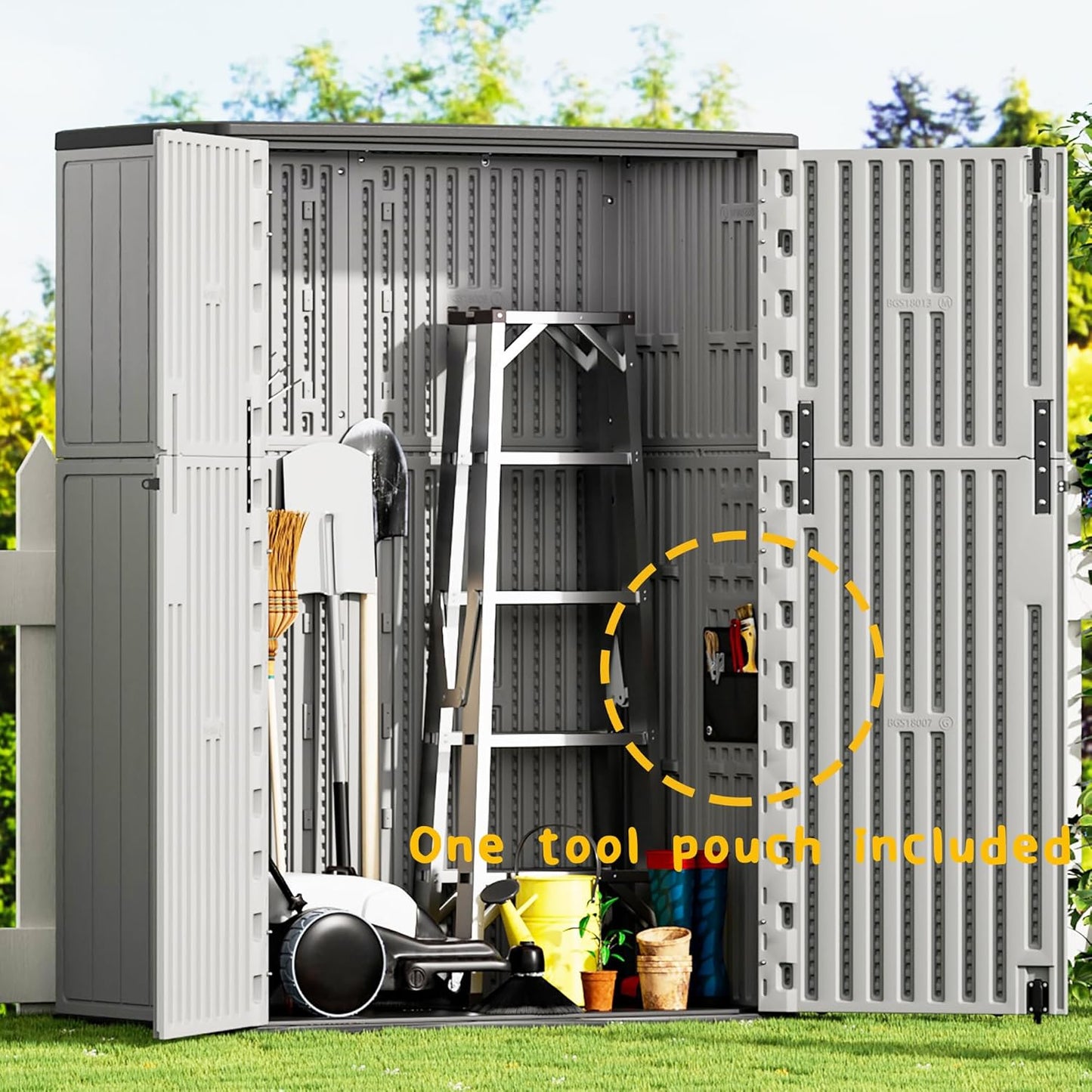 Plastic Outdoor Storage Cabinets,Vertical Sheds&Outdoor Storage with Floor,Outdoor Storage Box Waterproof/Lockable for Garage,Bike,Tools Storage Shed (57Cu.ft-Pale Grey)