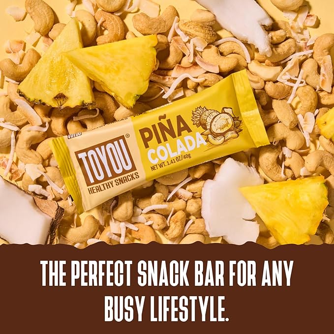 ToYou Chewy Fruit and Nut Bars - Healthy Protein Snacks | Piña Colada - 1.41 Ounce (Pack of 12) | Soft Chewy, Vegan, Fiber-packed Granola Bars for Adults and Kids, Made with Natural Ingredients