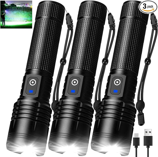 3Pack Flashlights High Lumens Rechargeable, 99000 Lumens Super Bright Led Flashlight with 5 Modes & Waterproof, Powerful Handheld Flashlights for Home Camping Emergencies