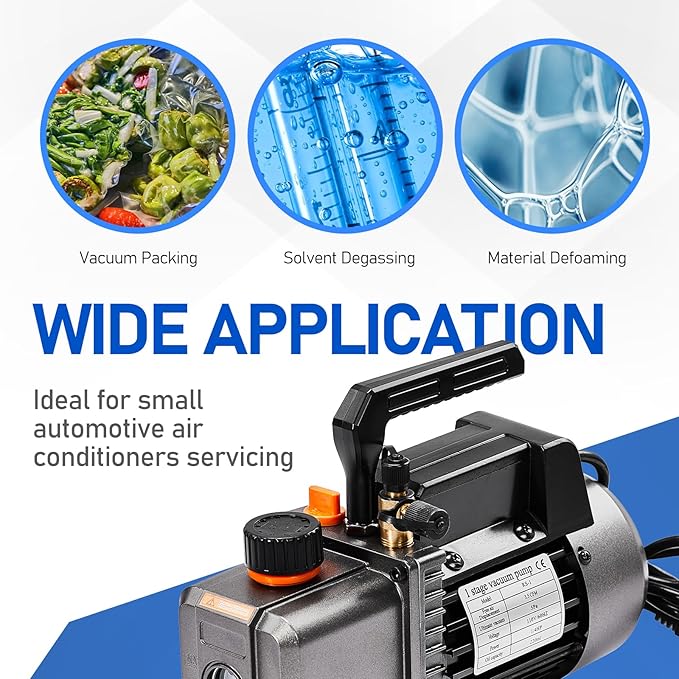 SUNROAD 3.5 CFM Vacuum Pump,110V 1/4 HP Single Stage Rotary Vane Air Vacuum Pump for HVAC AUTO AC Refrigerant Recharging, Applicable to R134a R12 R22 R410a R502 System