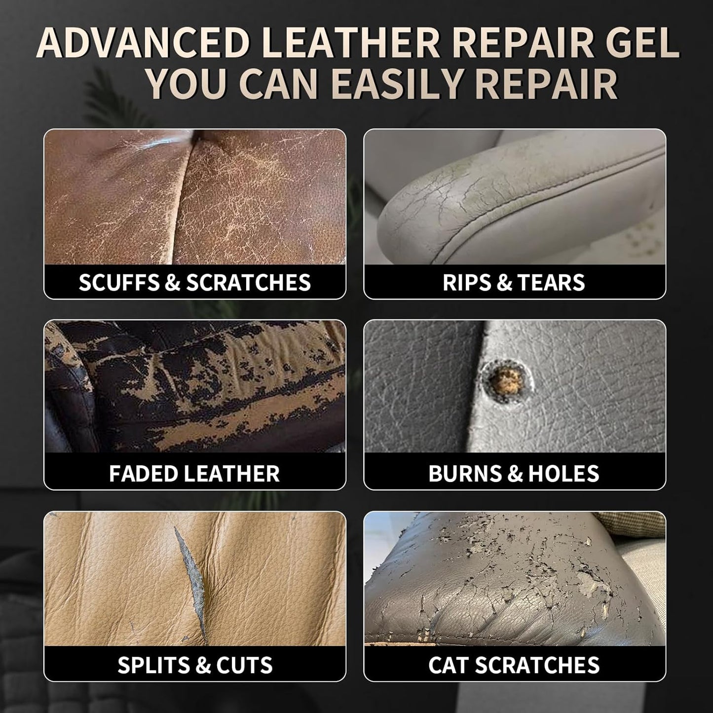 Advanced Leather Repair Gel, 2025 New Leather Repair Coloured Cream Gel, Upgrade Professional Leather Repair Kit for Car Seat Vinyl Repair Kit, Multifunctional Couch and Jacket Repair Kit (Grey)
