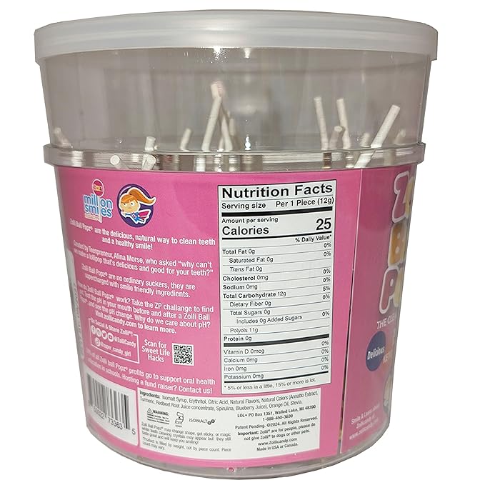 Zollipops Ball Popz 60ct Tub - Assorted Flavors, Sugar-Free, Dental-Friendly Lollipops for Guilt-Free and Flavorful Snacking
