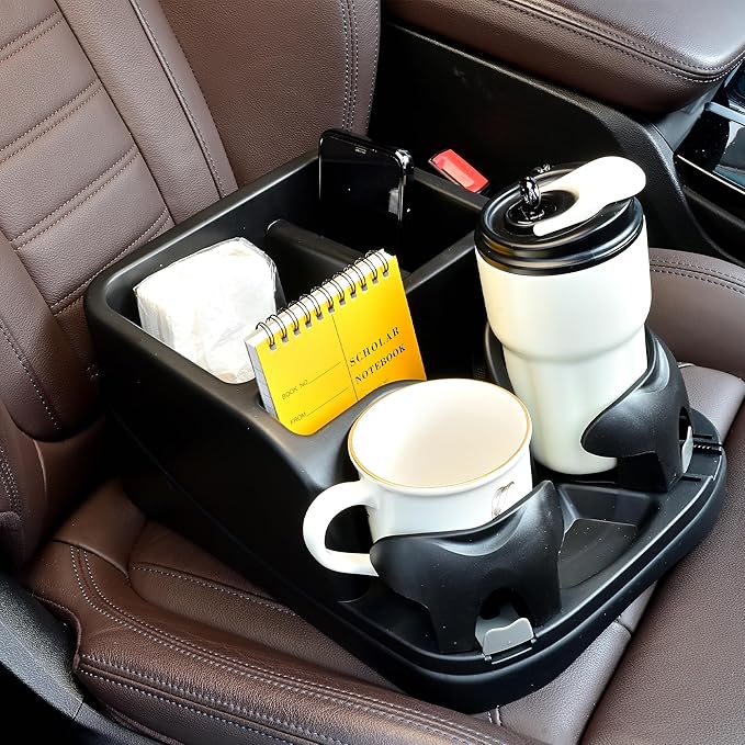 Center Console for Cars, Car Console Organizer with Drink Holder, Console Adjustable Cup Holder for Trucks, Floor Console for Truck, Minivans, Suvs, Vehicle Organizer (Black)