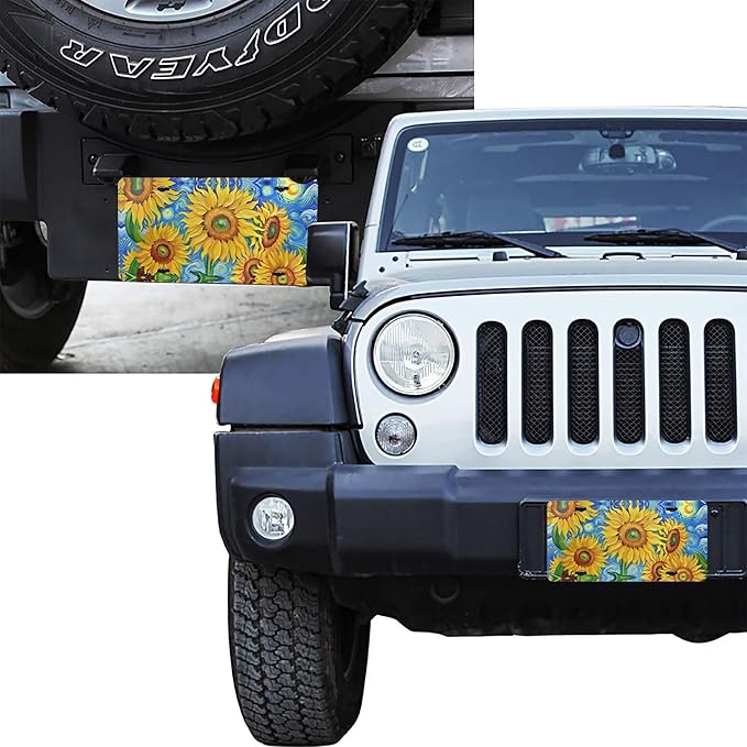 Front License Plate Sunflower Art Vanity Plates Aluminum Metal Decorative Car Tag Novelty License Plate Cover for Men Women ‎6 * 12 in (4 Holes)