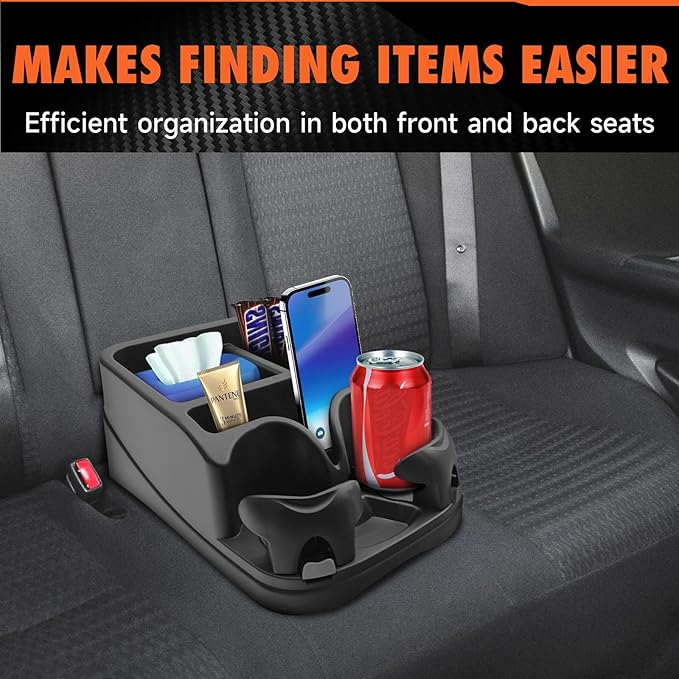 Center Console for Cars, Car Console Organizer with Drink Holder, Console Adjustable Cup Holder for Trucks, Floor Console for Truck, Minivans, Suvs, Vehicle Organizer (Black)