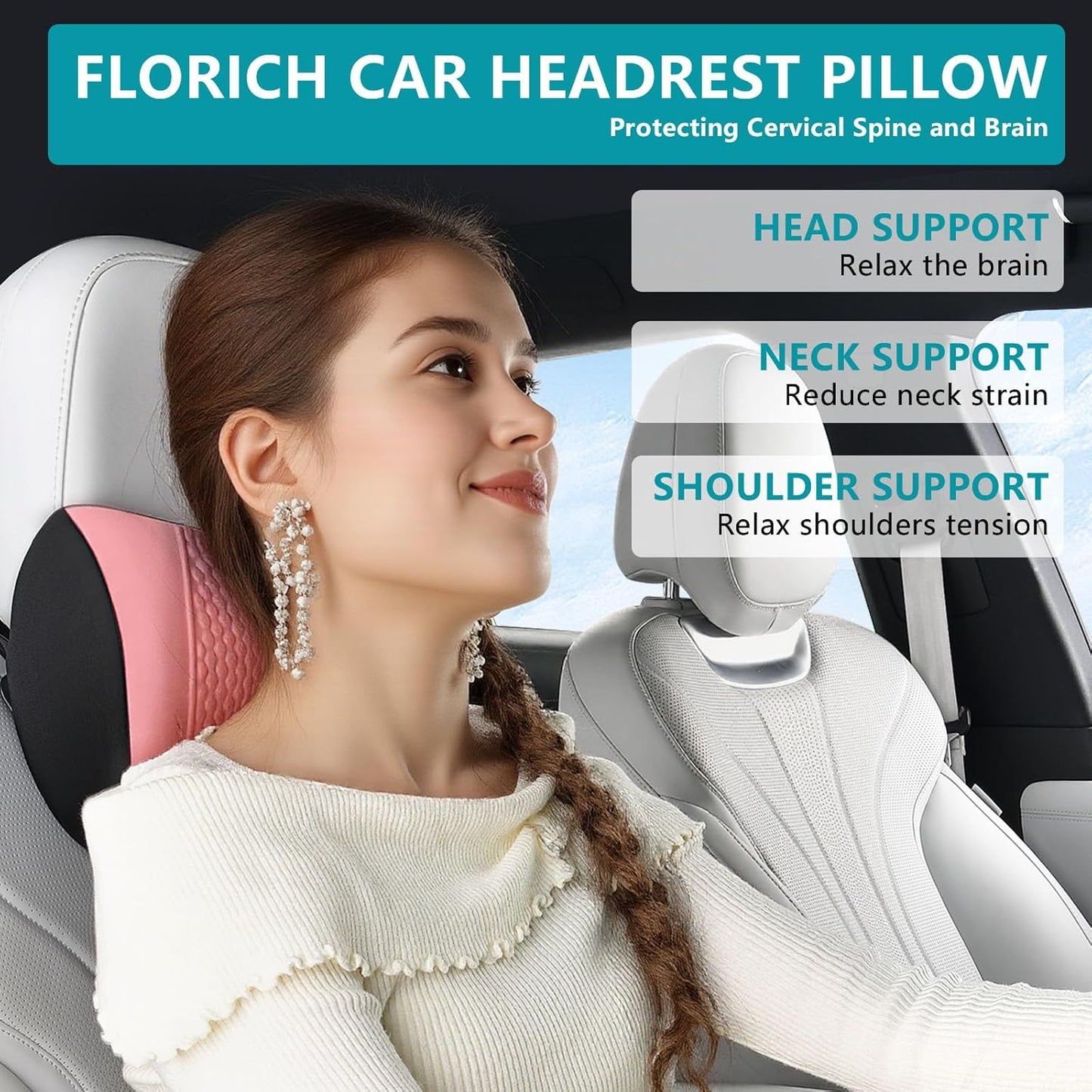 FLORICH Lumbar Support with Car headrest Back Pillow for Chair Headrest Pillow with Gel Memory Foam Massage Point Lumbar Support(Pink)