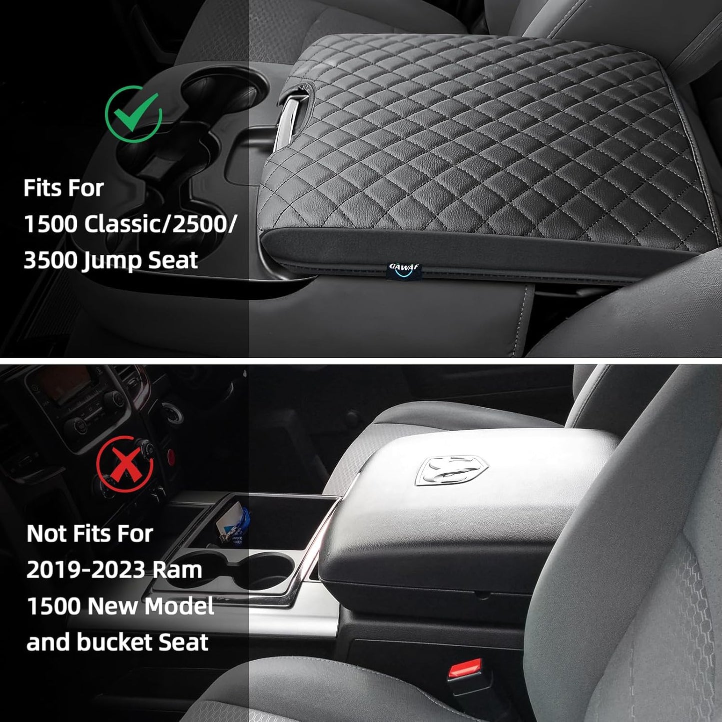 Center Console Cover Fit for 2013-2018 Dodge Ram 1500 & 2013-2023 Ram 2500/3500/1500 Classic Model for Jump Seat Console, Comfortable Armrest Cover Protector Customized Car Accessories