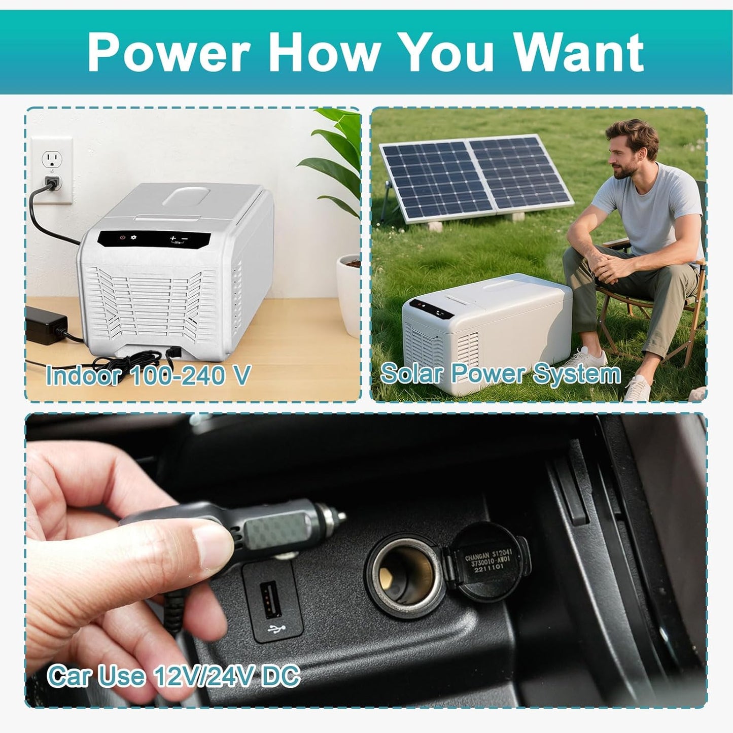 Eeivess 12 Volt Refrigerator, 16QT(15L) Portable Freezer Compressor Cooler, 12/24V DC & 110-240V AC, -4℉~68℉ Dual Mode, Car Fridge for Camping, Travel, Truck, RV, Boat