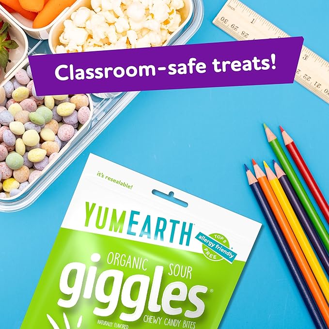 YumEarth Organic Sour Giggles Chewy Candy - Allergy Friendly (Top 9 Free), No Artificial Dyes or Flavors, Non GMO, Gluten Free, Vegan Candy Snacks - 5 Ounce Bag (Pack of 1)