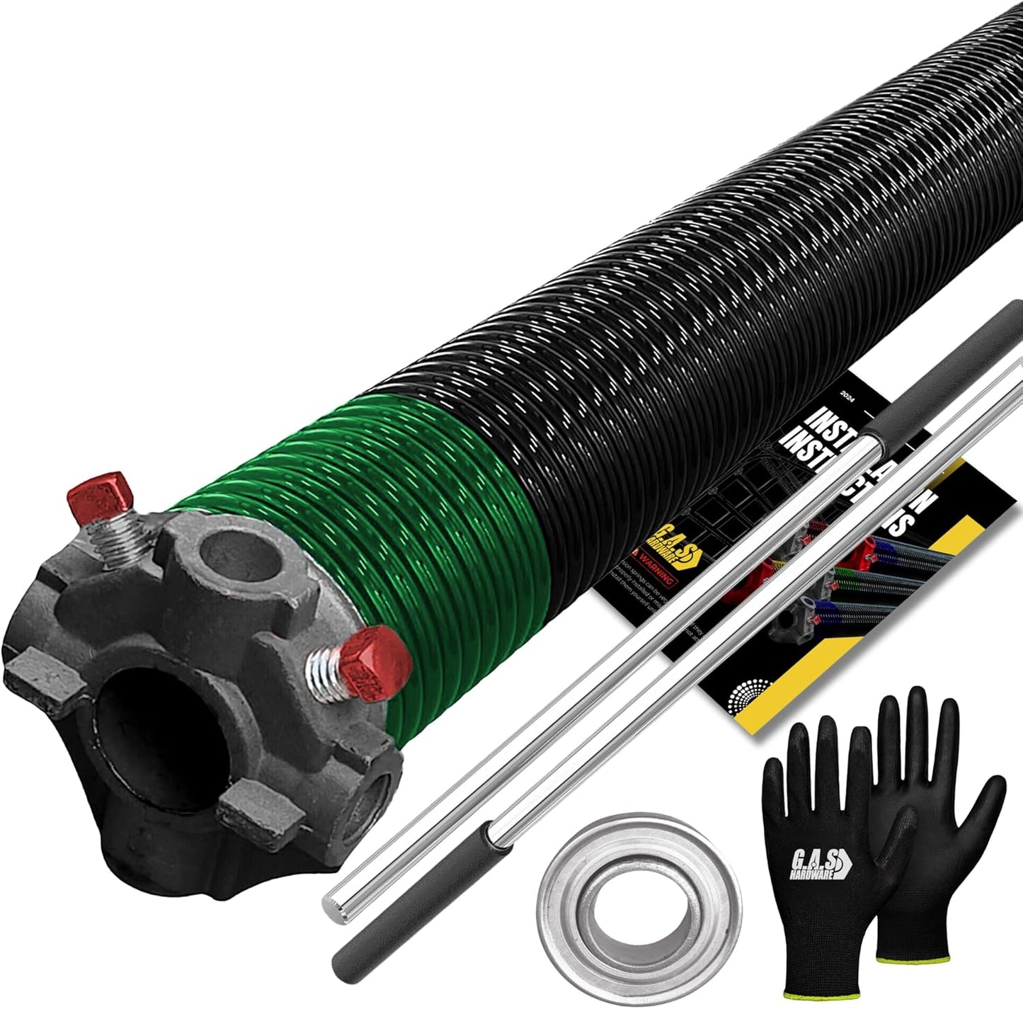 Garage Door Torsion Spring 243x1.75x33 Includes 1” Steel Bearing, Gloves, Manual, and Winding Bars for Right Side of Garage Door Precision E-Coating 5-Year Warranty Min. 30,000 Cycles (Black Cone)